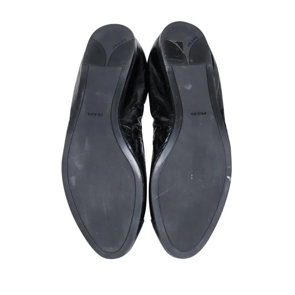 Prada - Black Crackle Leather Ballet Flats Sz 11 - Picture 5 of 5
